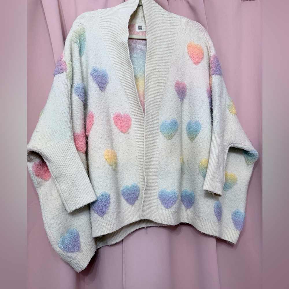 Look By M New York - Pastel Heart Ribbed Knit Cardigan - One Size